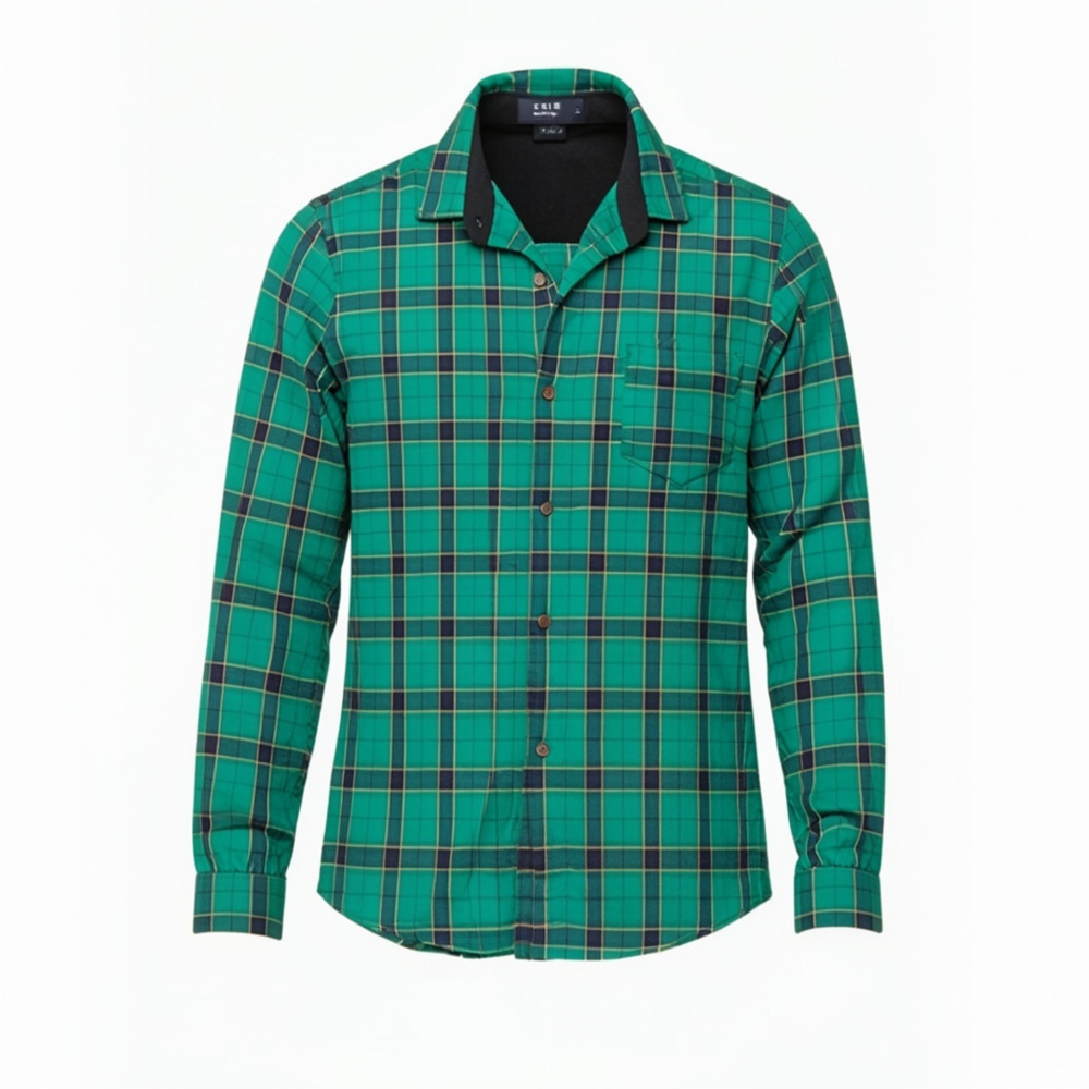 SSLR Long Sleeve Flannel Shirt Size L Green Plaid Button Down Casual